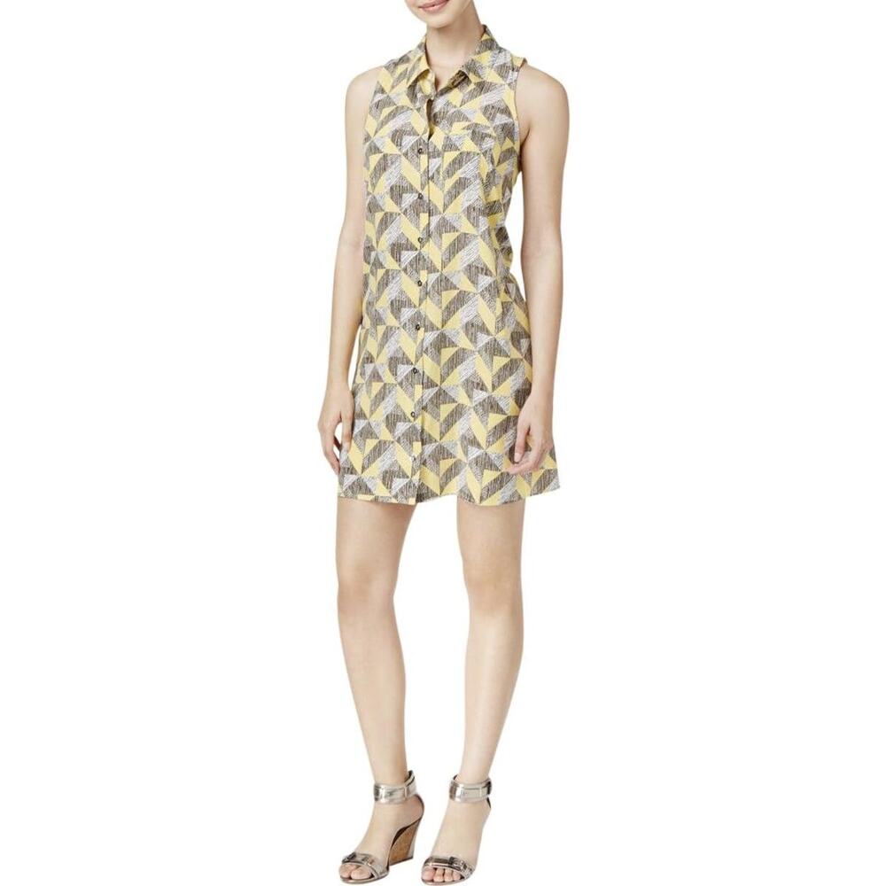 ALFANI Women's Geometric Shirt Dress Size 10 In Yellow